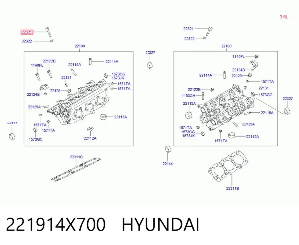 Parafuso de cabeça de motor (CBC) 221914X700 Hyundai/Kia