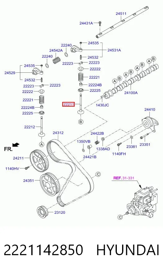 Válvula de admissão 2221142850 Hyundai/Kia