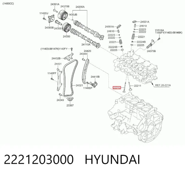 Válvula de escape 2221203000 Hyundai/Kia