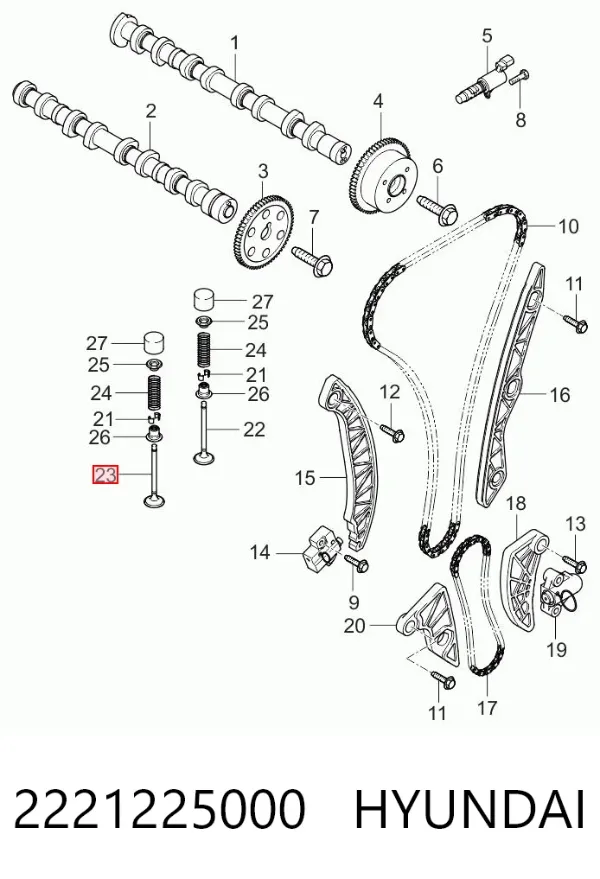 Válvula de escape 2221225000 Hyundai/Kia