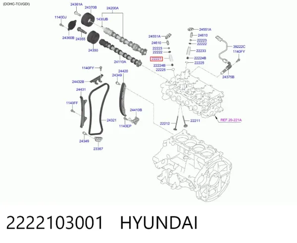 Mola de válvula 2222103001 Hyundai/Kia