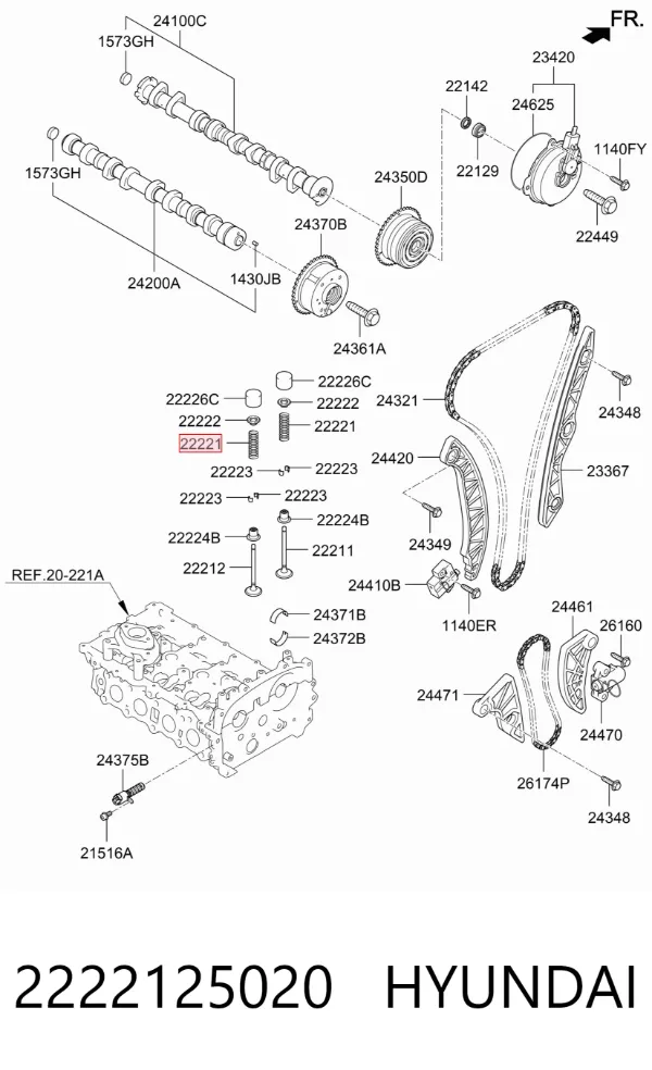 Mola de válvula 2222125020 Hyundai/Kia