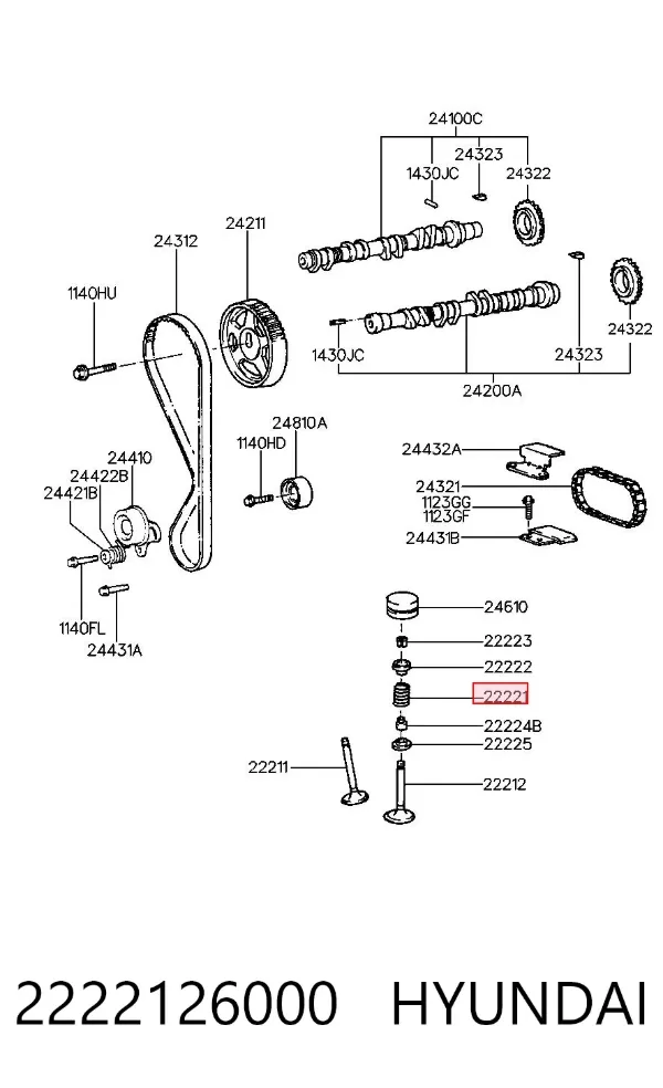 Mola de válvula 2222126000 Hyundai/Kia