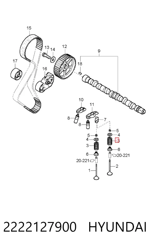 Mola de válvula 2222127900 Hyundai/Kia