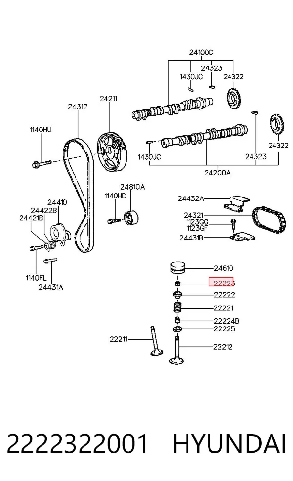 Peça inserida de válvula 2222322001 Hyundai/Kia