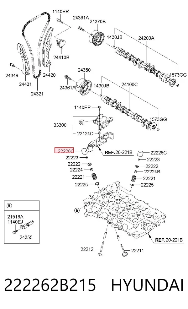 Compensador hidrâulico (empurrador hidrâulico), empurrador de válvulas 222262B215 Hyundai/Kia