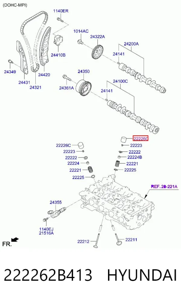 Compensador hidrâulico (empurrador hidrâulico), empurrador de válvulas 222262B413 Hyundai/Kia