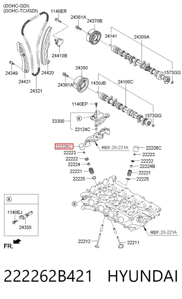 Compensador hidrâulico (empurrador hidrâulico), empurrador de válvulas 222262B421 Hyundai/Kia