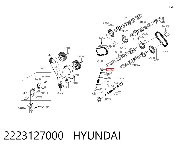 Compensador hidrâulico (empurrador hidrâulico), empurrador de válvulas 2223127000 Hyundai/Kia
