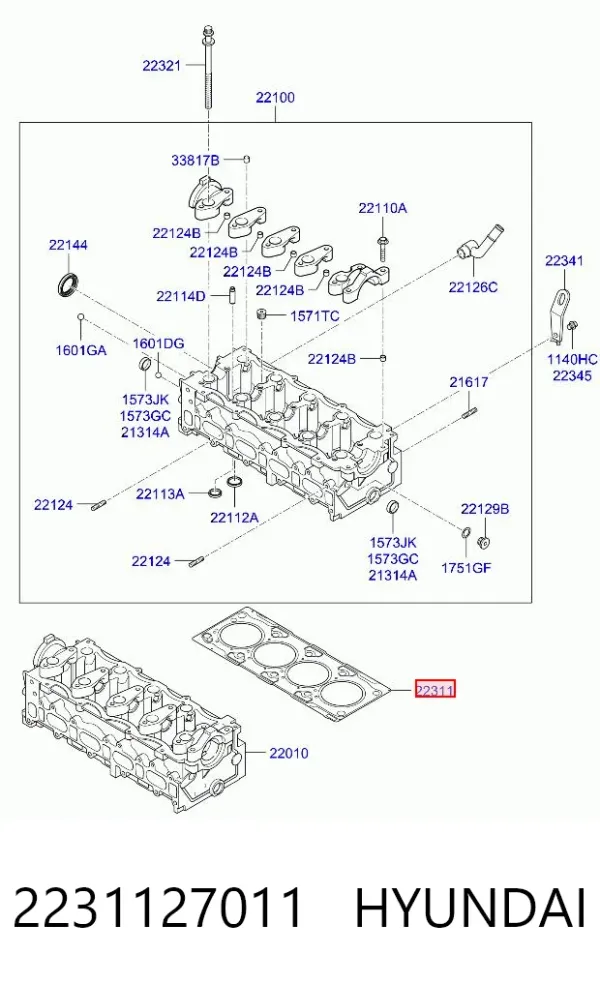 Vedante de cabeça de motor (CBC) 2231127011 Hyundai/Kia