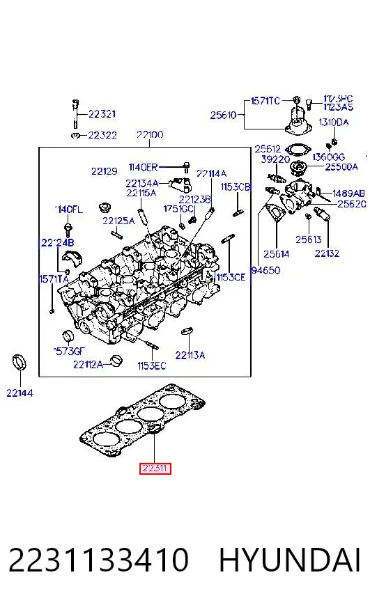 Vedante de cabeça de motor (CBC) 2231133410 Hyundai/Kia