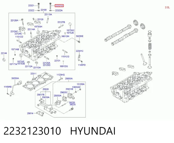 Parafuso de cabeça de motor (CBC) 2232123010 Hyundai/Kia