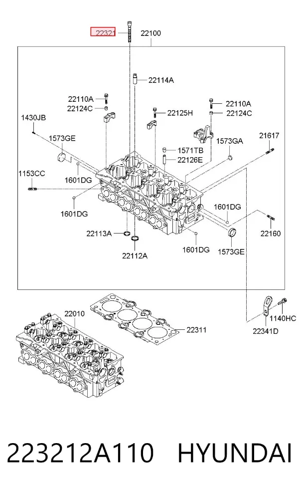 Parafuso de cabeça de motor (CBC) 223212A110 Hyundai/Kia