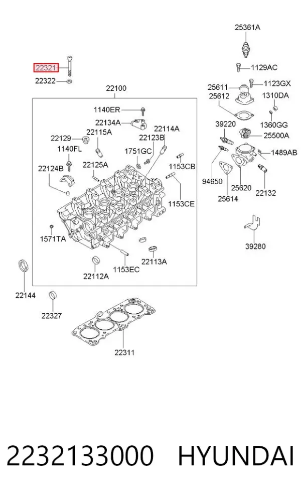 Parafuso de cabeça de motor (CBC) 2232133000 Hyundai/Kia
