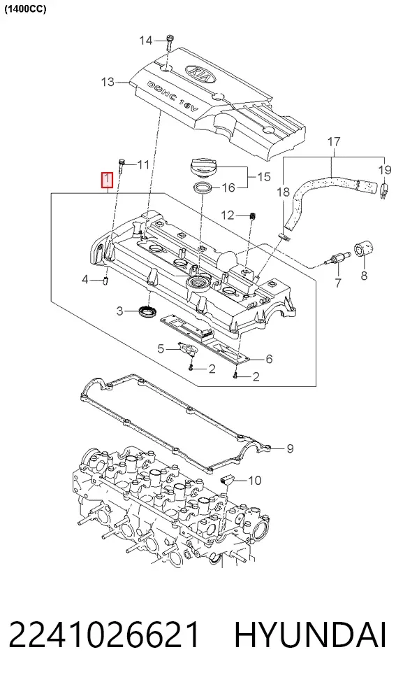 Tampa de válvulas 2241026621 Hyundai/Kia