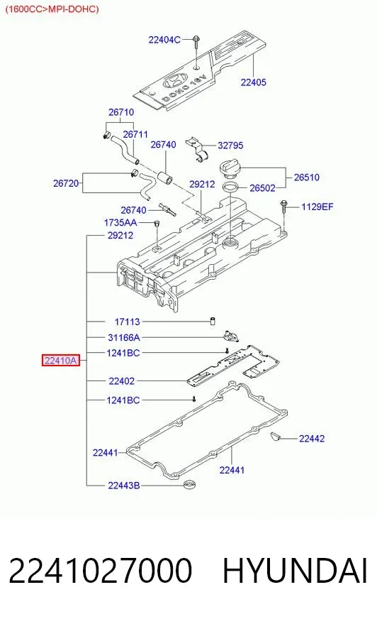 Tampa de válvulas 2241027000 Hyundai/Kia