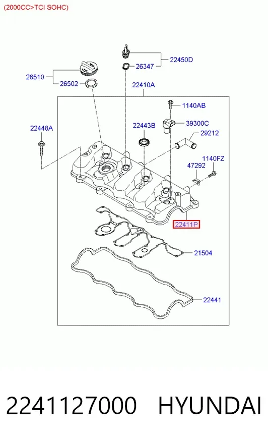 Vedante de tampa de válvulas de motor 2241127000 Hyundai/Kia