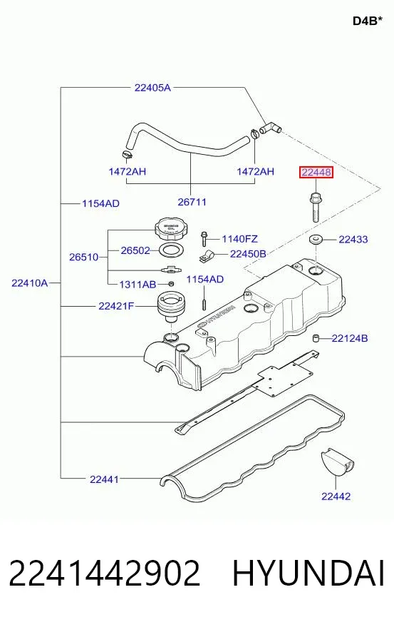 Tampa de válvulas 2241442902 Hyundai/Kia