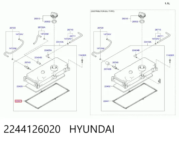 Vedante de tampa de válvulas de motor 2244126020 Hyundai/Kia