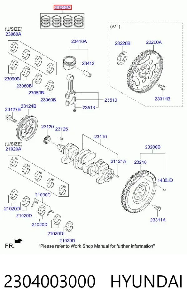 Kit de anéis de pistão de motor, STD. 2304003000 Hyundai/Kia