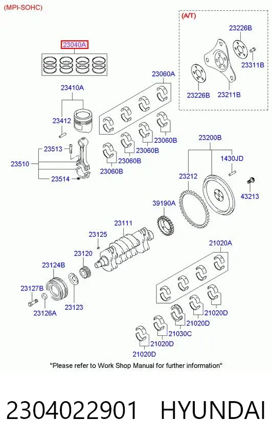 Kit de anéis de pistão de motor, 1ª reparação ( + 0,25) 2304022901 Hyundai/Kia