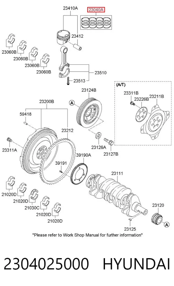 Kit de anéis de pistão de motor, STD. 2304025000 Hyundai/Kia
