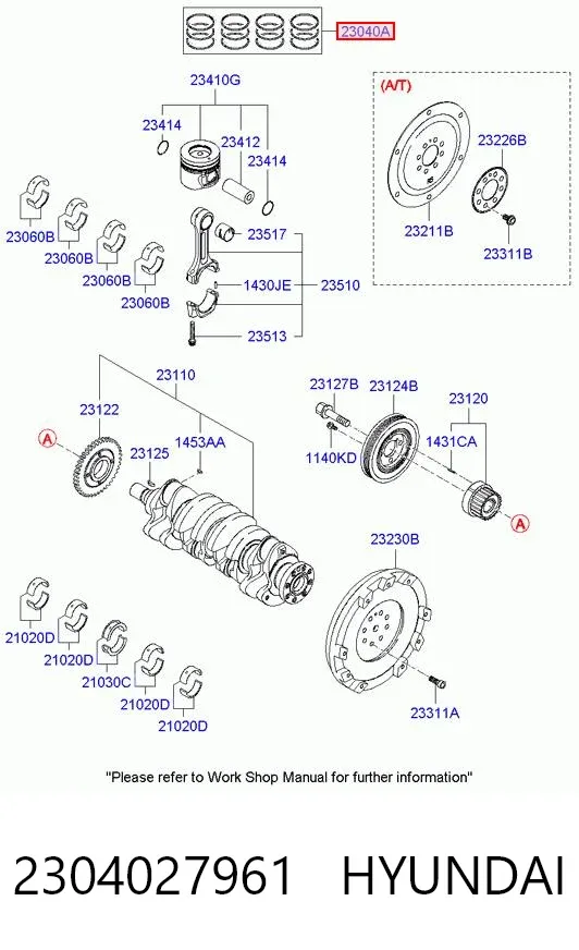 Kit de anéis de pistão de motor, 1ª reparação ( + 0,25) 2304027961 Hyundai/Kia
