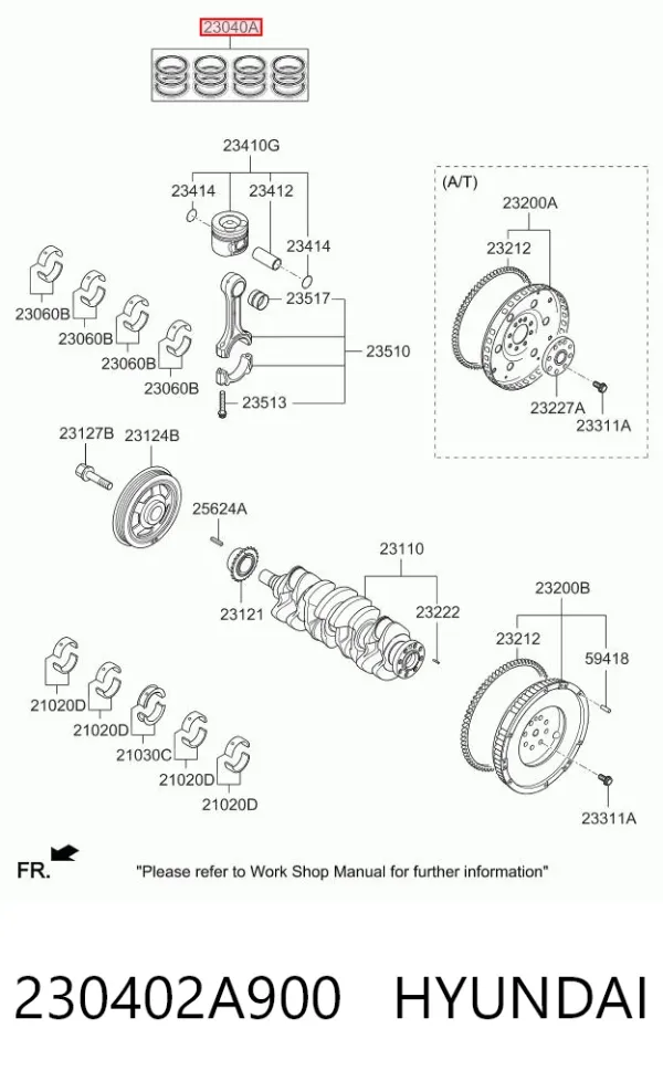 Kit de anéis de pistão de motor, STD. 230402A900 Hyundai/Kia