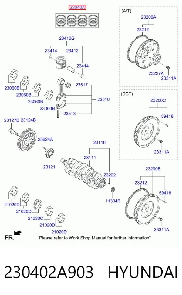 Kit de anéis de pistão de motor, STD. 230402A903 Hyundai/Kia
