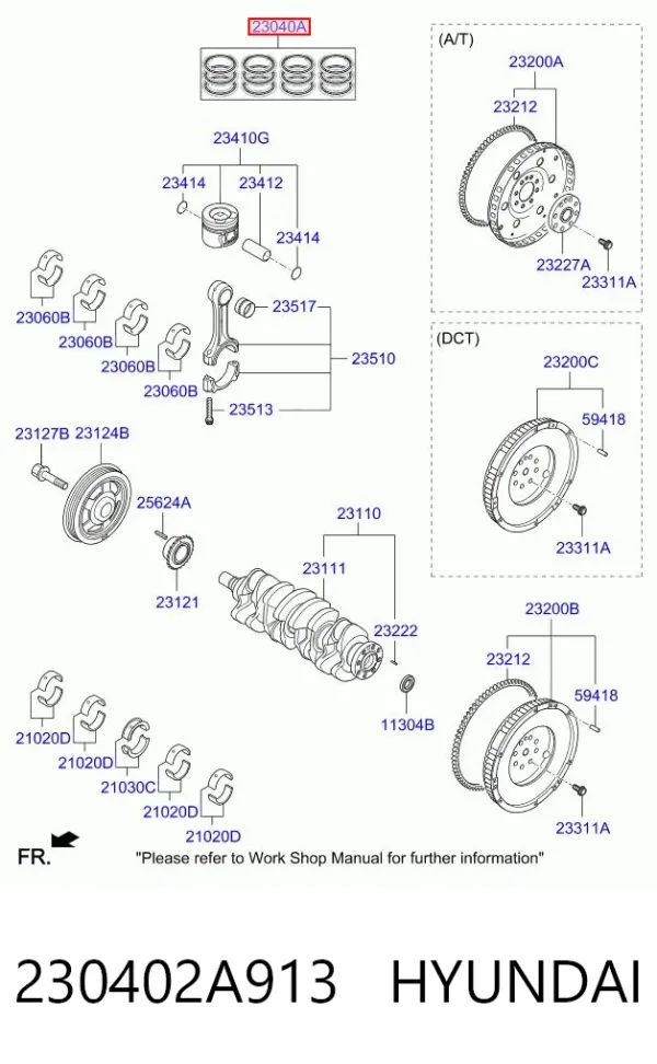 Kit de anéis de pistão de motor, 1ª reparação ( + 0,25) 230402A913 Hyundai/Kia