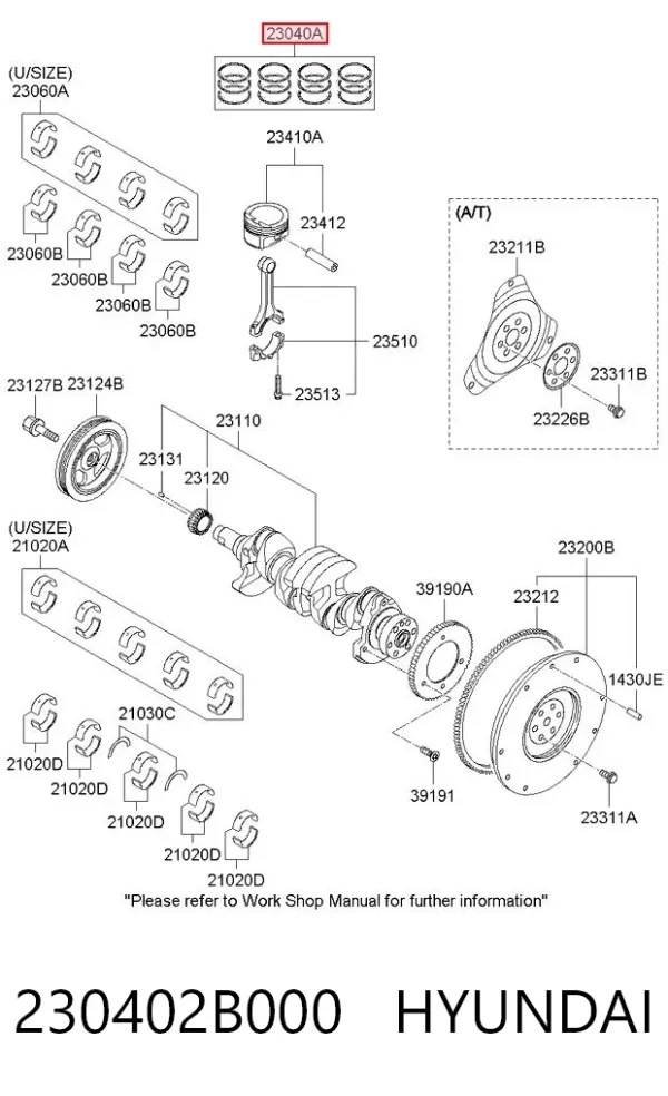 Kit de anéis de pistão de motor, STD. 230402B000 Hyundai/Kia