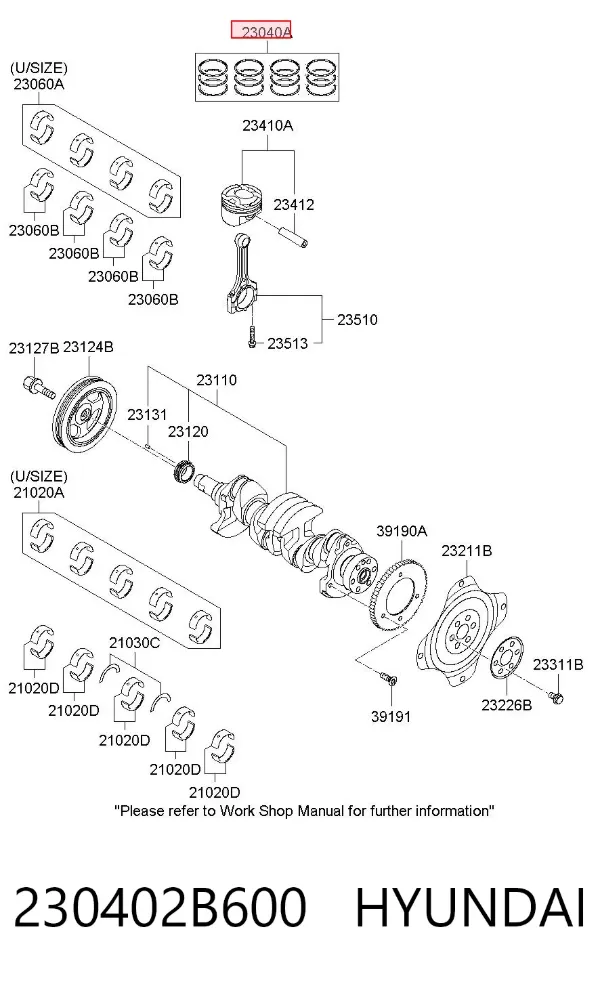 Kit de anéis de pistão de motor, STD. 230402B600 Hyundai/Kia