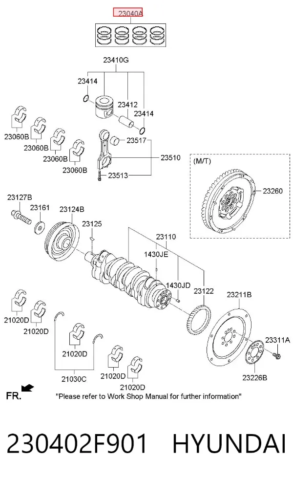 Kit de anéis de pistão de motor, 1ª reparação ( + 0,25) 230402F901 Hyundai/Kia