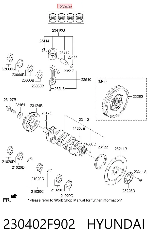 Kit de anéis de pistão de motor, 2ª reparação ( + 0,50) 230402F902 Hyundai/Kia