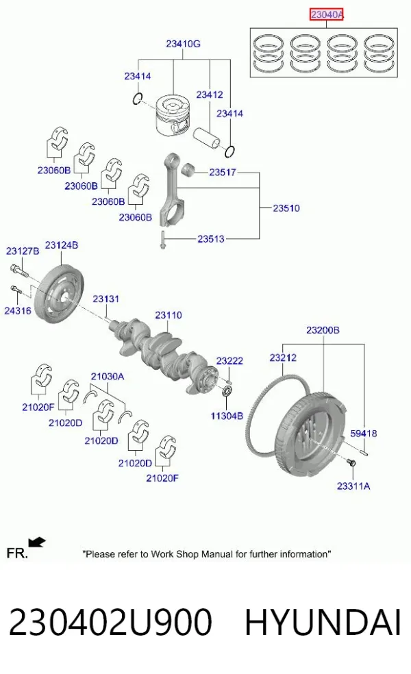 Kit de anéis de pistão de motor, STD. 230402U900 Hyundai/Kia