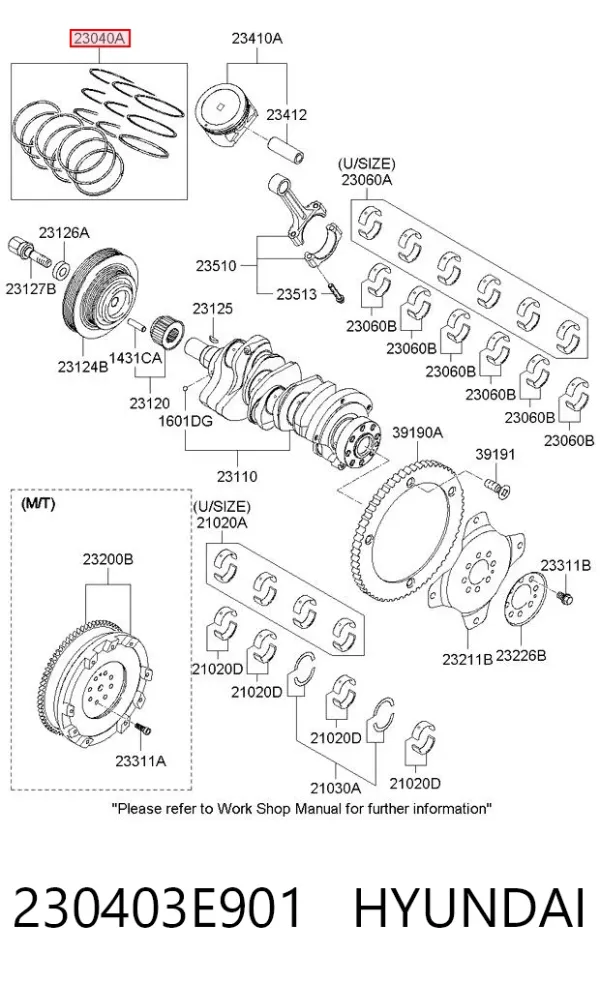 Kit de anéis de pistão de motor, 1ª reparação ( + 0,25) 230403E901 Hyundai/Kia