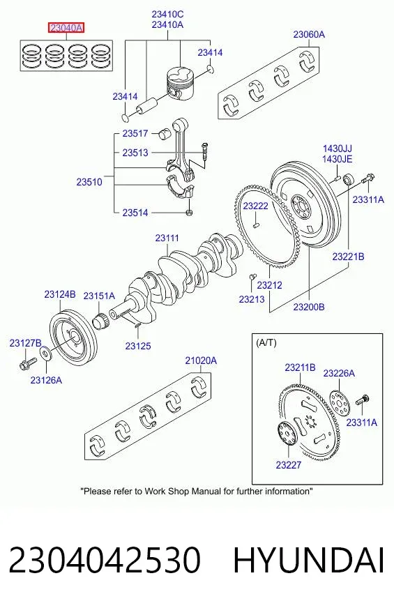 Kit de anéis de pistão de motor, 2ª reparação ( + 0,50) 2304042530 Hyundai/Kia