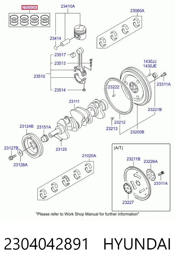 Kit de anéis de pistão de motor, 1ª reparação ( + 0,25) 2304042891 Hyundai/Kia