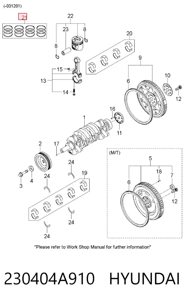 Kit de anéis de pistão de motor, STD. 230404A910 Hyundai/Kia