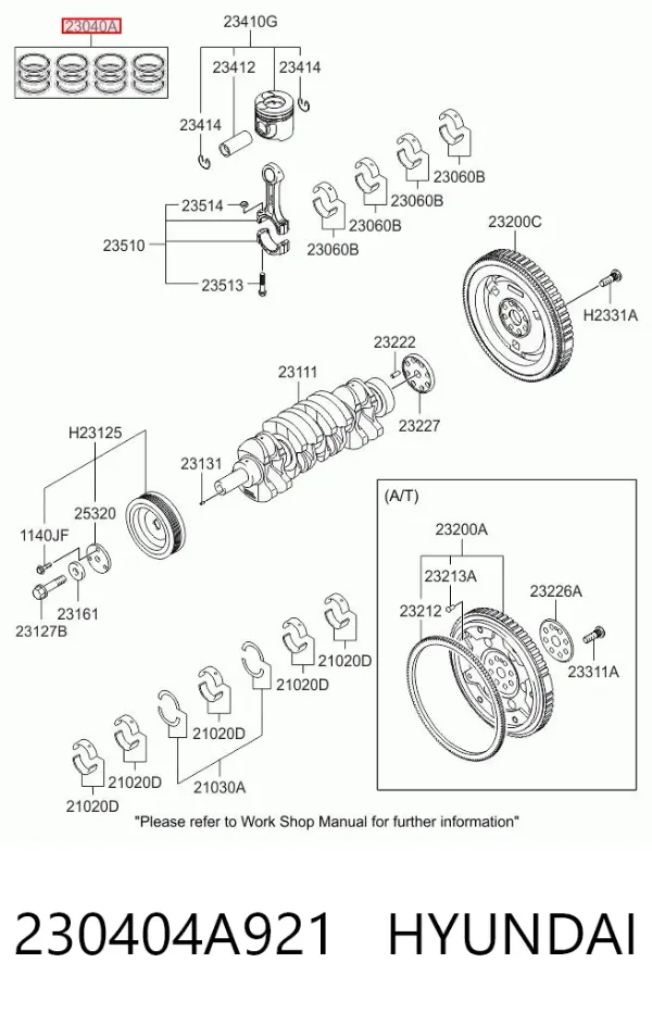 Kit de anéis de pistão de motor, 1ª reparação ( + 0,25) 230404A921 Hyundai/Kia
