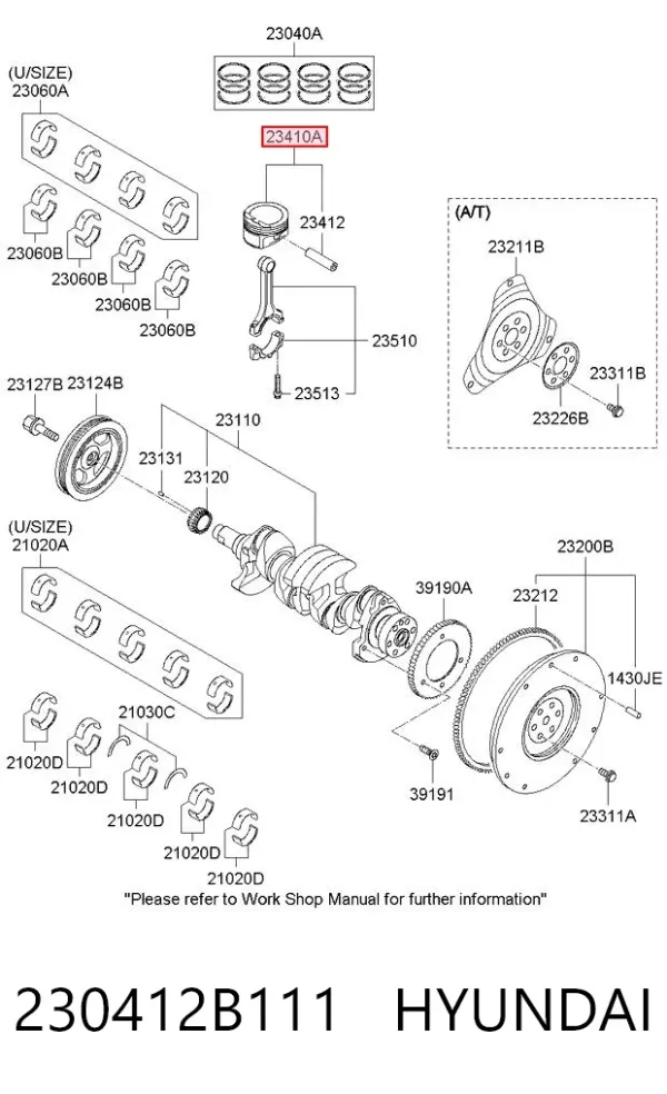 Pistão (kit para um motor), STD 230412B111 Hyundai/Kia