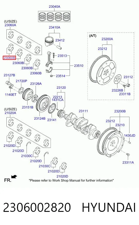 Folhas inseridas de cambota de biela, kit, padrão (STD) 2306002820 Hyundai/Kia