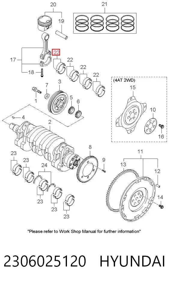 Folhas inseridas de cambota de biela, kit, padrão (STD) 2306025120 Hyundai/Kia