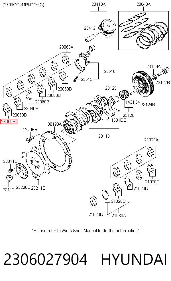 Folhas inseridas de cambota de biela, kit, padrão (STD) 2306027904 Hyundai/Kia