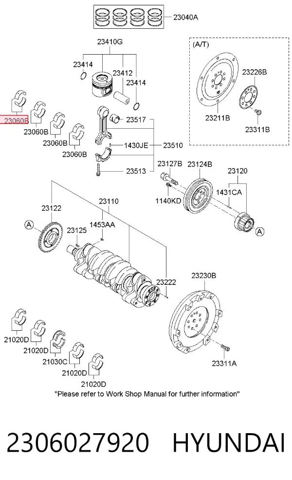 Folhas inseridas de cambota de biela, kit, padrão (STD) 2306027920 Hyundai/Kia