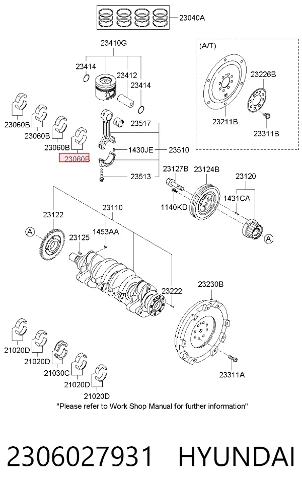 Folhas inseridas de cambota de biela, kit, padrão (STD) 2306027931 Hyundai/Kia