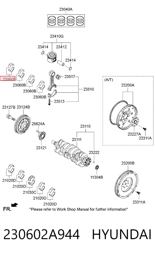 Folhas inseridas de cambota de biela, kit, padrão (STD) 230602A944 Hyundai/Kia