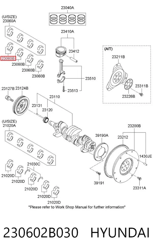 Folhas inseridas de cambota de biela, kit, padrão (STD) 230602B030 Hyundai/Kia