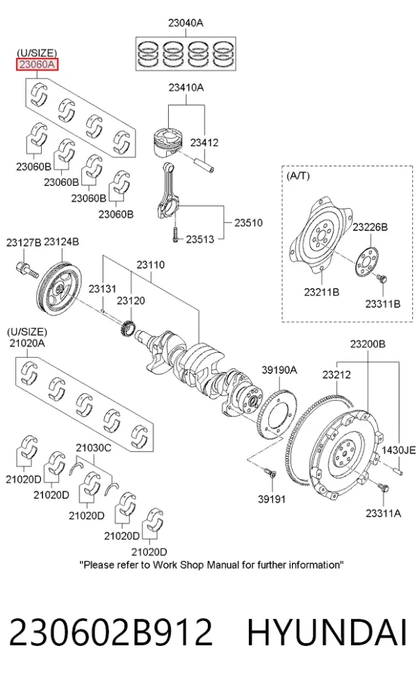 Folhas inseridas de cambota de biela, kit, 1ª reparação ( + 0,25) 230602B912 Hyundai/Kia