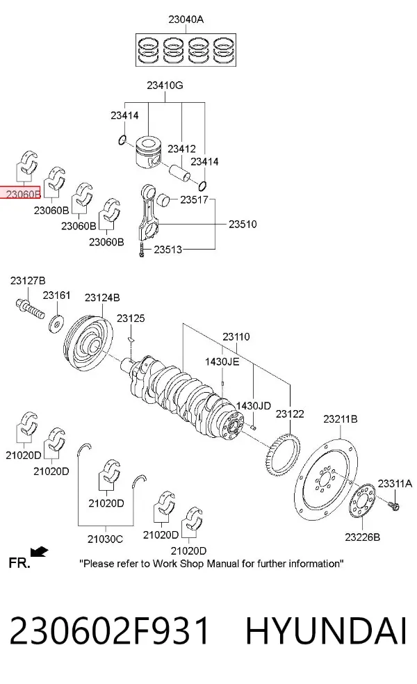 Folhas inseridas de cambota de biela, kit, padrão (STD) 230602F931 Hyundai/Kia